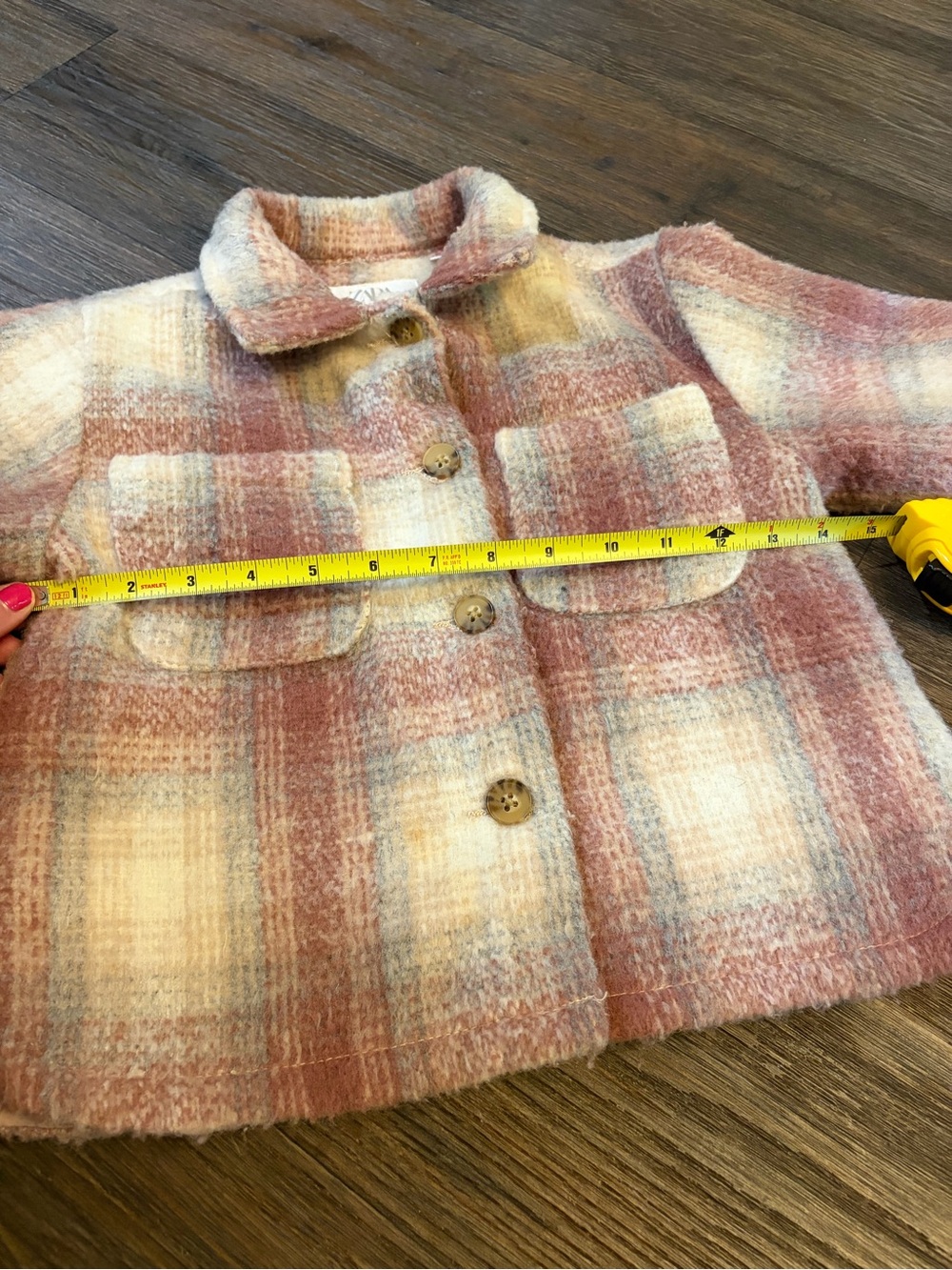 Zara Pink Plaid Wool Blend Oversized Quilted Lined Jacket Girls 2-3 Years - Picture 4 of 7